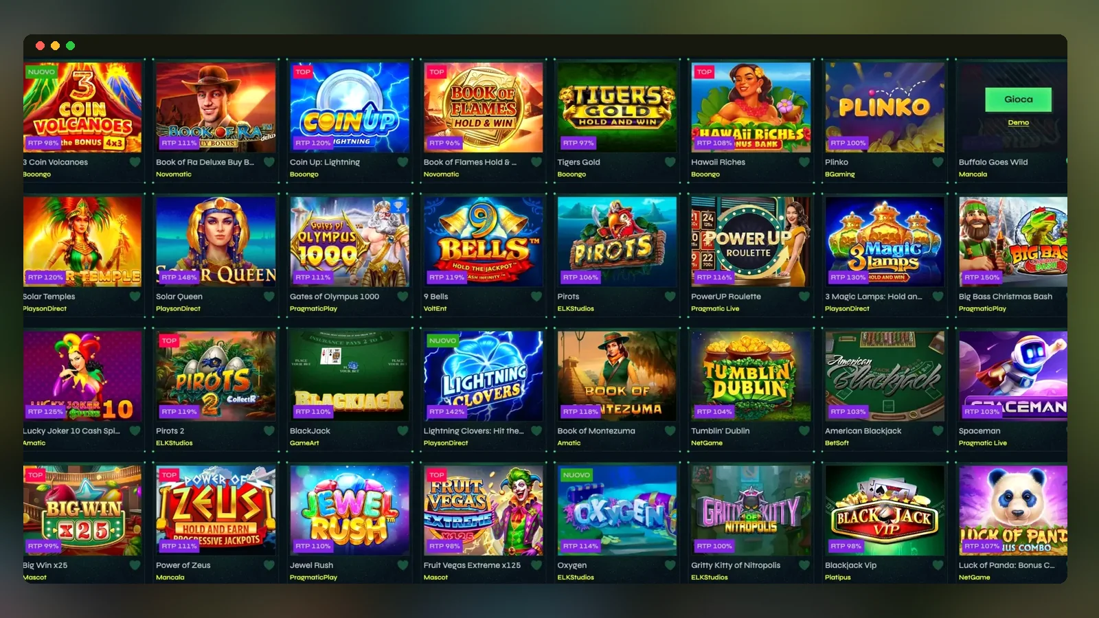 Una griglia della lobby giochi: per un problema su un titolo indica in chat nome e studio
