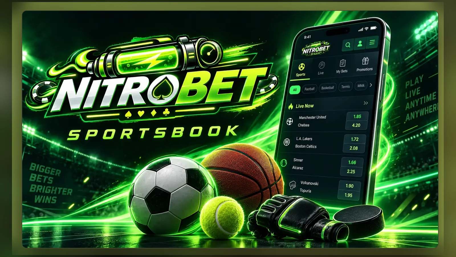 Il banner Nitrobet Sportsbook, l'area in cui vale il bonus sport x6