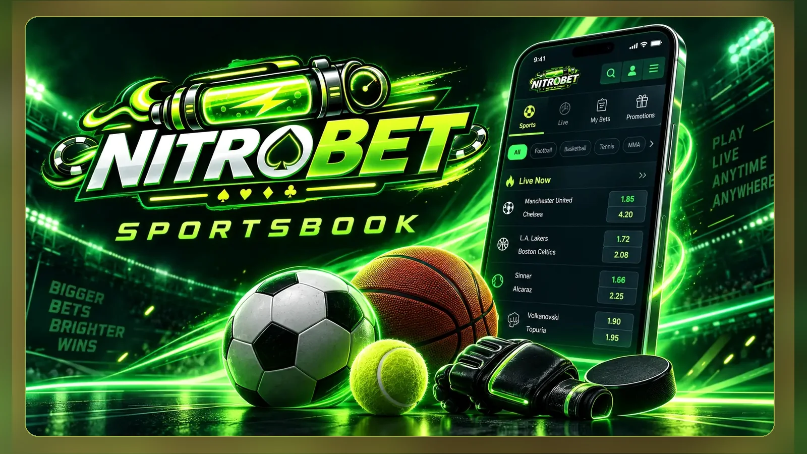 Il banner Nitrobet Sportsbook, la sezione che condivide il conto con il casinò