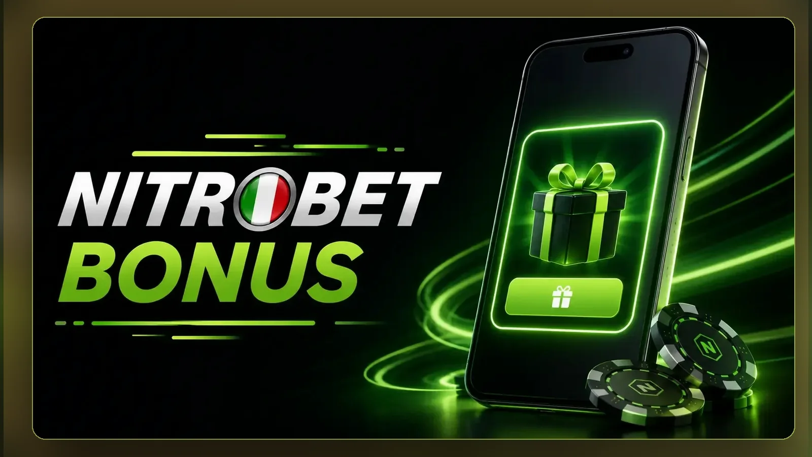 Il banner promozionale Nitrobet Bonus, con l'icona del regalo su uno smartphone