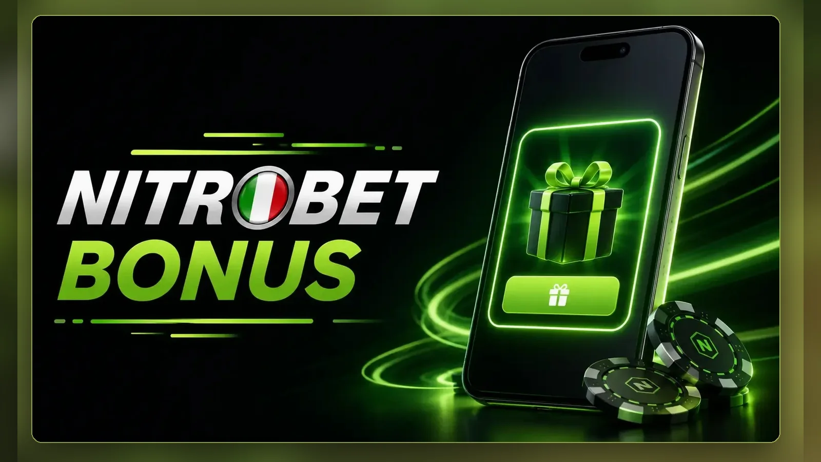 Il banner promozionale Nitrobet Bonus con il logo del marchio e il regalo
