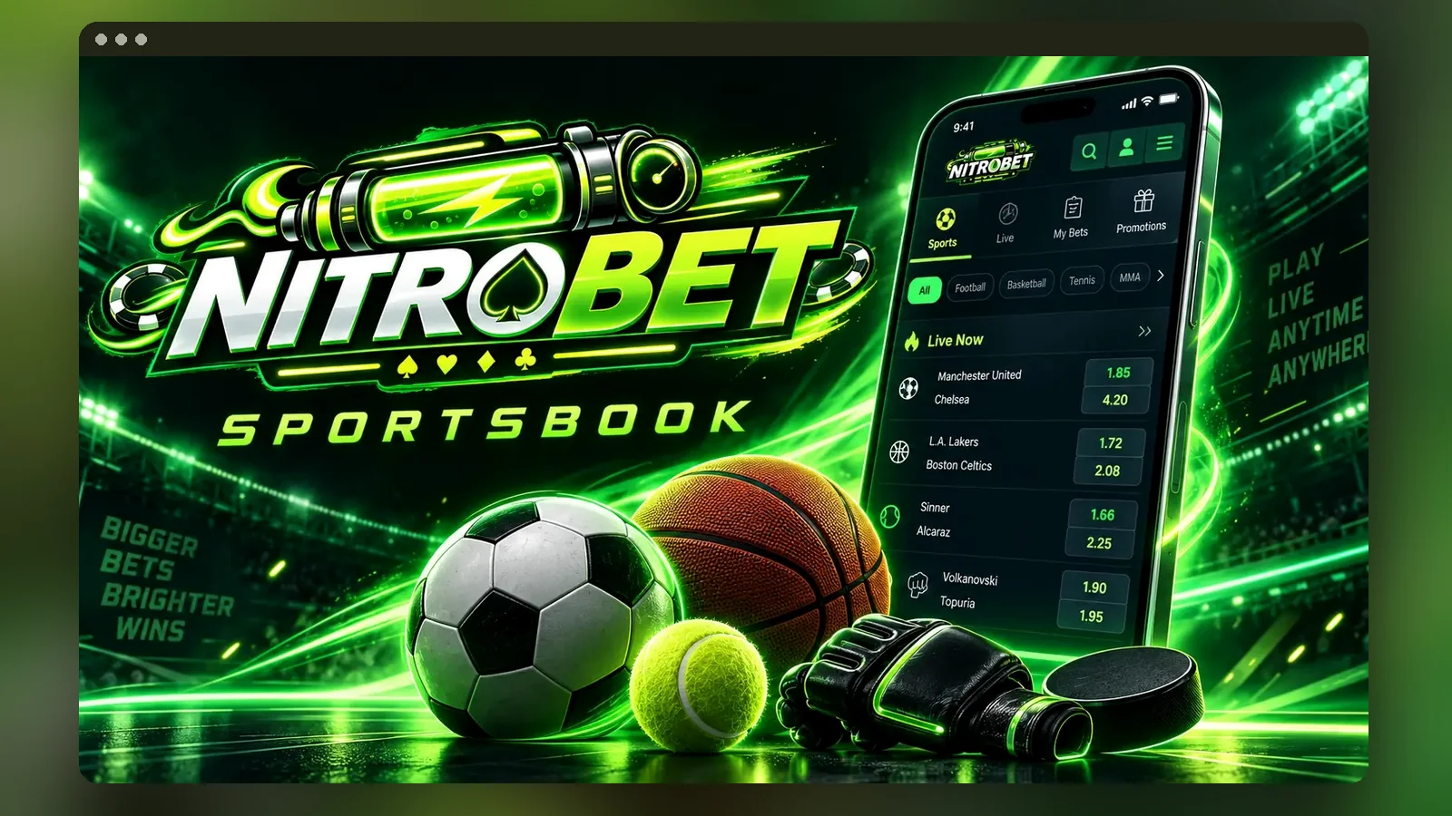 Il banner Nitrobet Sportsbook: le vincite sportive seguono le stesse regole di prelievo