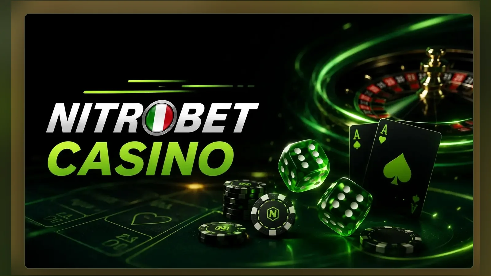 Il banner promozionale Nitrobet Casino con roulette, carte e fiches