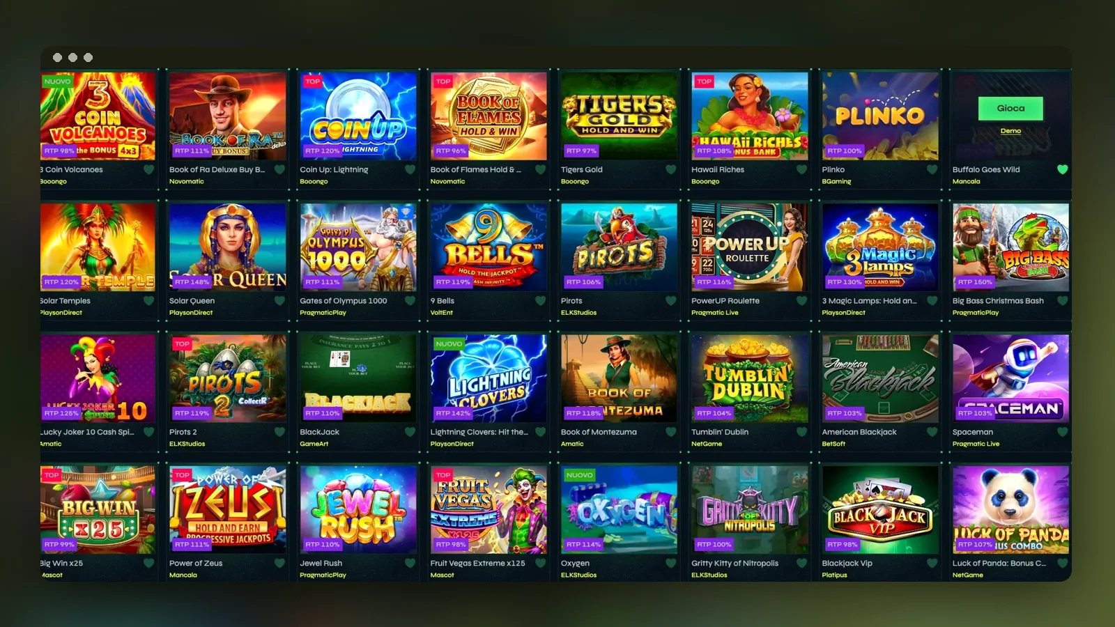 Una griglia della lobby casinò, accessibile con lo stesso conto dello sportsbook